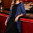 thumbnail image 5 of LEKWK Sequin Cardigan Jacket Women Open Front Sparkly 3/4 Sleeve Coat Elegant Evening Party Wedding Guest Dressy Fall Outerwear Blue XXXL, 5 of 8