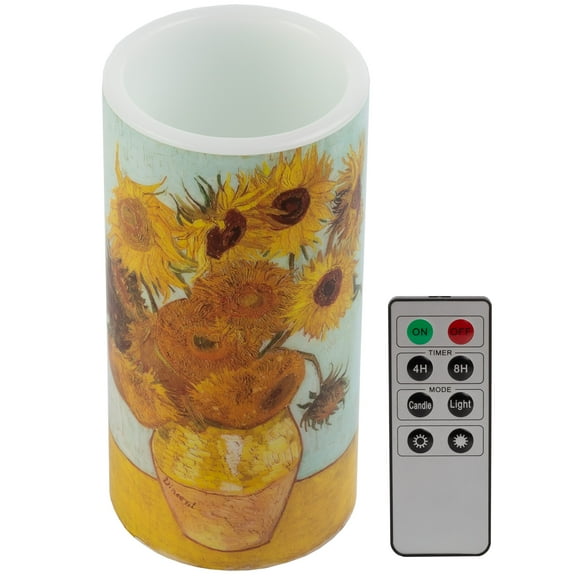 Lavish Home Van Gogh Sunflowers Battery-Operated LED Candle with Remote