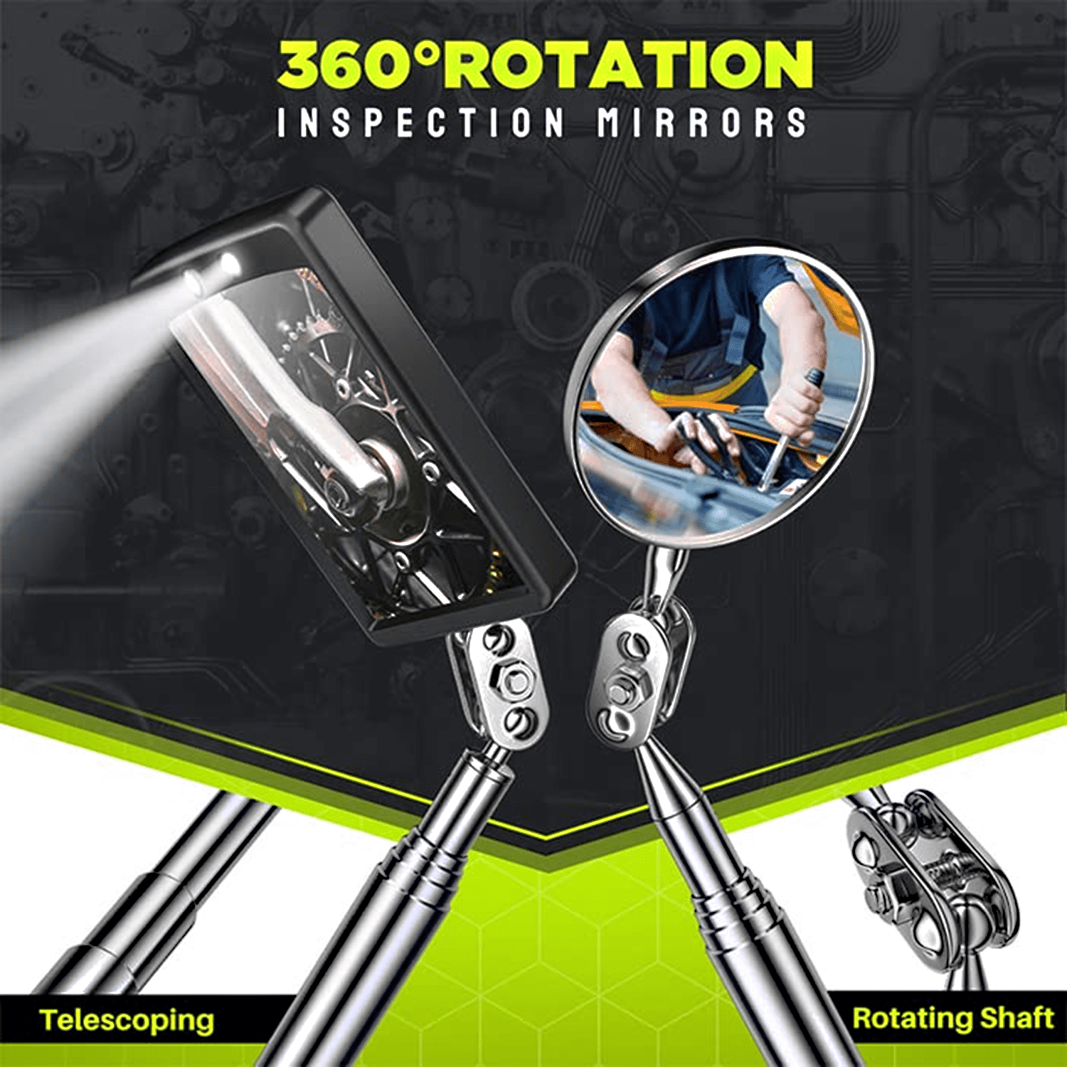 Telescoping Magnetic Pickup Tools Set, Inspection Mirror Telescoping, LED Flashlight, Cool Gadgets for Men, Gifts for Dad, Husband, Kids, Boyfriend, Magnet Stick