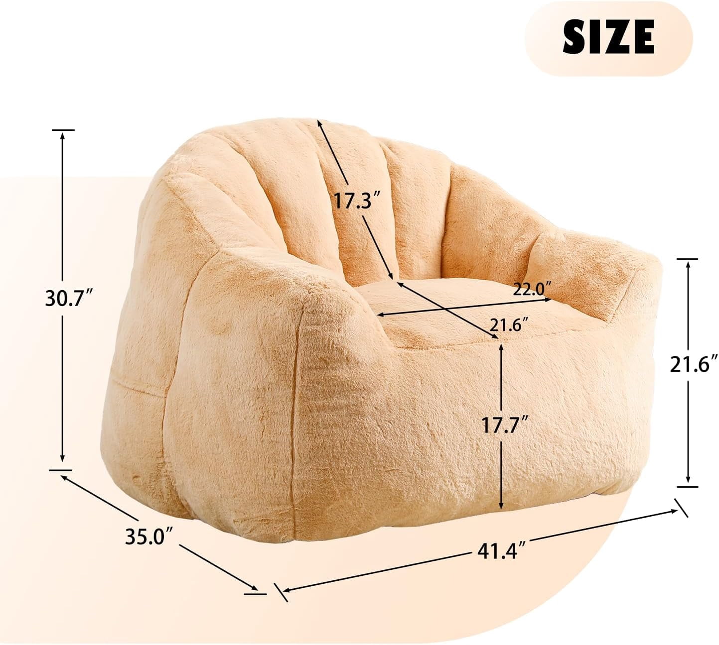 Bean Bag Chair with Arms for Adults - Furry Lazy Sofa, Armrests Stuffed High-Density Foam Filler Chair, Small Cozy Reading in Bedroom Living Room and Dorms (Brown)