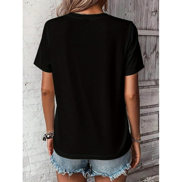 Camiseta minimalista y moderna de cuello redondo para mujer con