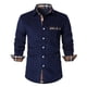 thumbnail image 1 of Blusa y camisa de manga larga con cuello vuelto para hombre, informal, de retazos a cuadros, con botones y cuello vuelto, blusa de manga larga para hombre, 1 of 7