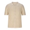 thumbnail image 3 of IYTR Mens Shirts Vintage Knit Hollow Out Beach Shirts Casual Comfy Summer Fashion Solid Color Short Sleeve T Shirts Button Down Turndown Collar Khaki L, 3 of 4