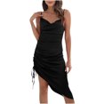 thumbnail image 2 of FcBaudy Camisole Sans Manches Robe Col en V, Robes d'Été pour Femmes, Robes pour Femmes Robe à Bretelles Irrégulière à Cordon Robe à Bretelles Col en V Robe pour Femmes, 2 of 3