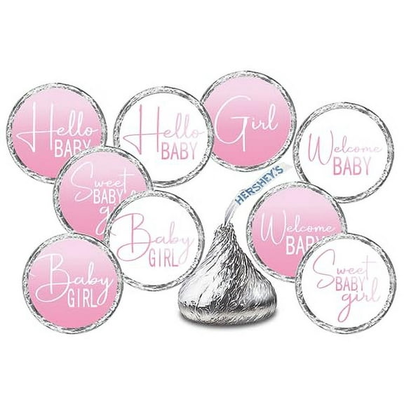 216 Modern Baby Shower Pink Kisses Labels For Baby Shower Or Baby Sprinkle Party Or Event Decorations, Stickers, Wrappers, Favors, Its a Girl. Made in USA