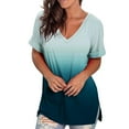 thumbnail image 4 of Outfmvch Shirts for Women Hawaiian Shirts for Women Tops Gradient Printed Short Sleeve V Neck Tee T Shirt Printed Side Split Tunic Summer Tops for Women 2023 Trendy Green XXL, 4 of 8