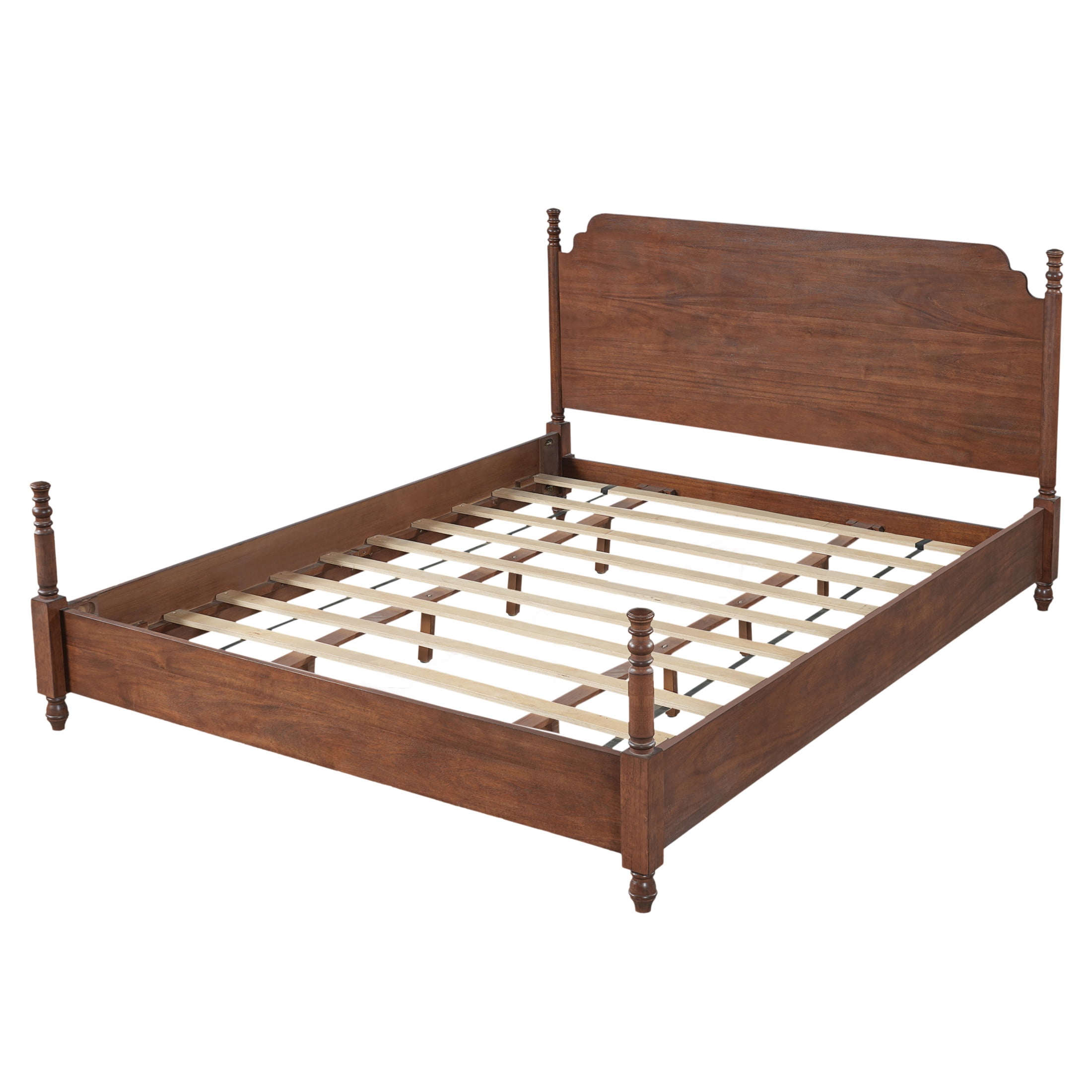 Christopher Knight Home Farmhouse Queen Platform Bed with Curved Headboard, Turned Legs, Walnut Brown