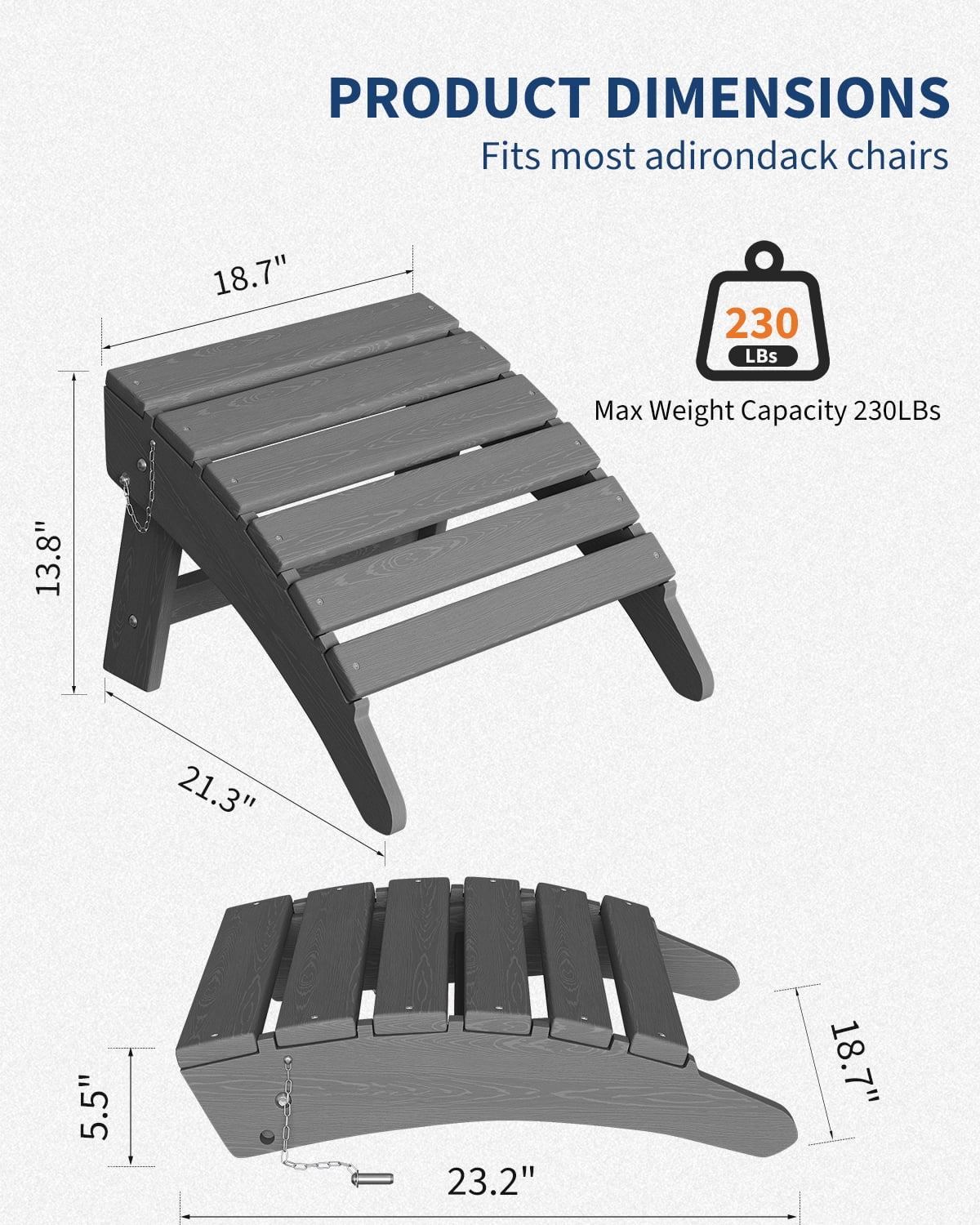 Soonbuy Folding Adirondack Ottomans, HDPE Outdoor Foot Rest for Adirondack Chair, All-Weather Patio Ottoman for Deck, Lawn, Porch and Poolside