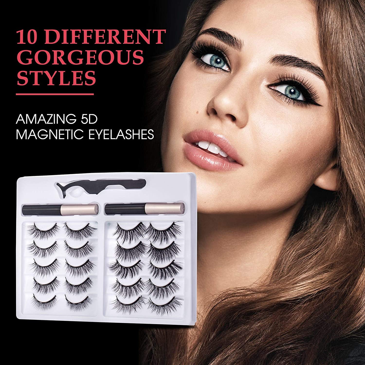 Eyelashes with Eyeliner,3D Natural Eyelashes Set with