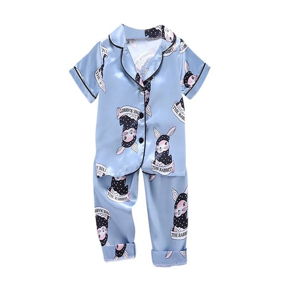 Summer Baby Kids Girls Boys Giraffe Sleepwear Set Short Sleeve Blouse Tops Night Pants