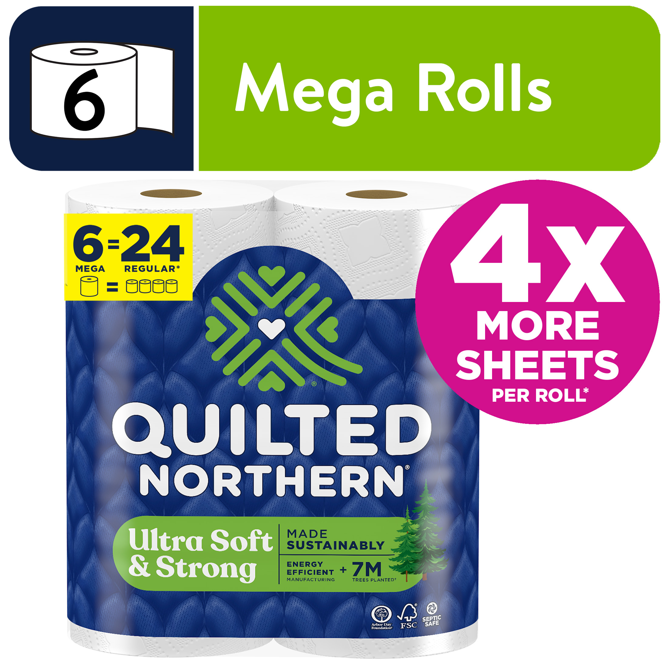 Quilted Northern Ultra Soft & Strong 2-Ply Toilet Paper, 6 Mega Rolls, 295 Sheets per Roll