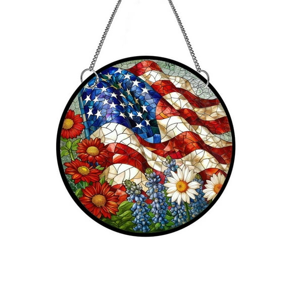AYktou 4th of July Decorations-Stained Glass Window Hanging,2D Acrylic USA Flags Stained Glass Suncatcher,Art Crafts Pendant for Home Door Independence Day Memorial Day Decorations