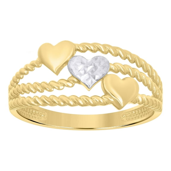 10kt Real Two-Tone Gold Womens Triple Heart Ring