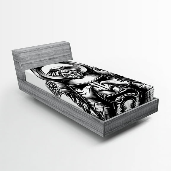 Ambesonne Japanese Fitted Sheet, Samurai Martial, Twin XL Size, Black White