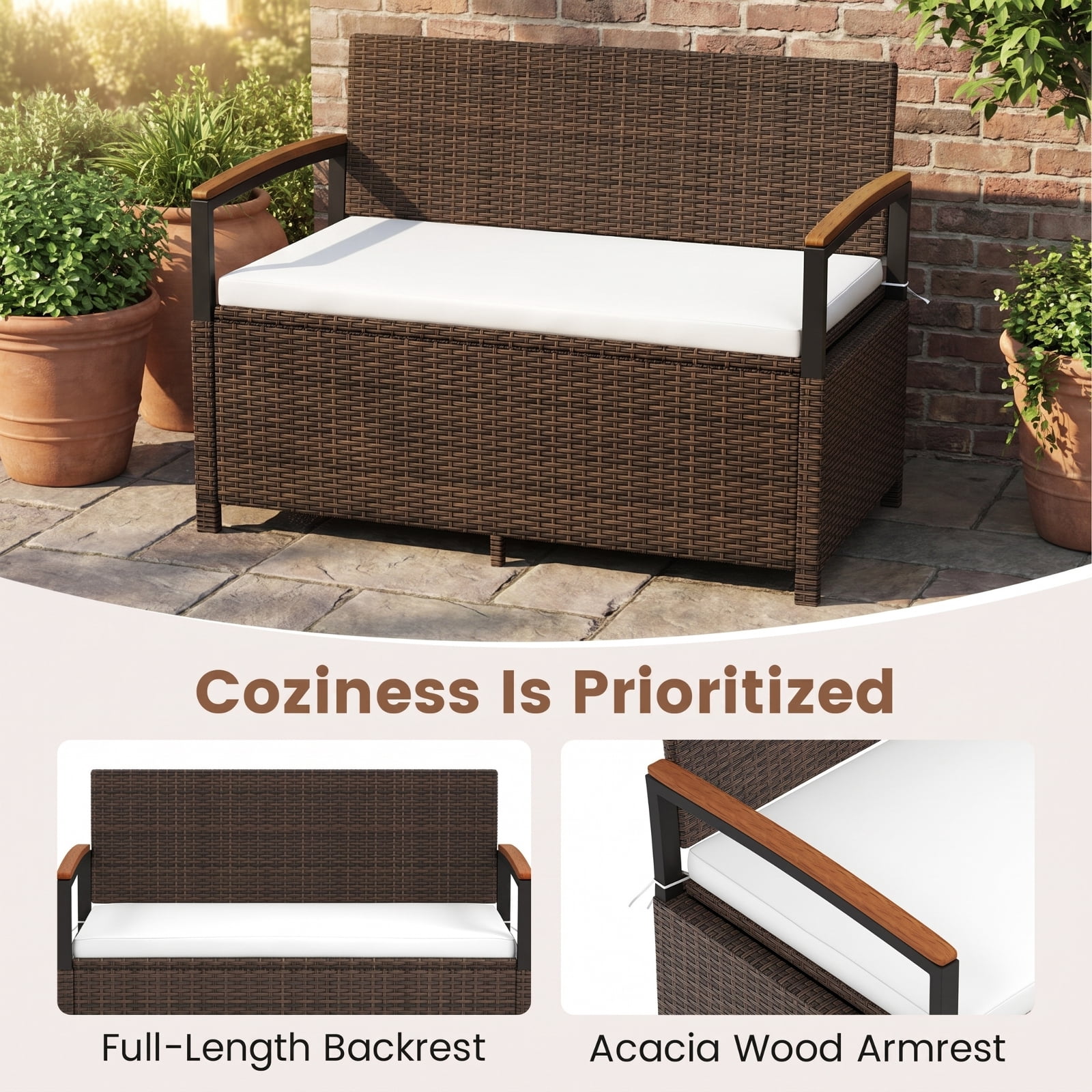 Biotree Outdoor Storage Bench Deck Box Patio Furniture with Cushion Outdoor Waterproof for Patio Deck Garden Cushions, White