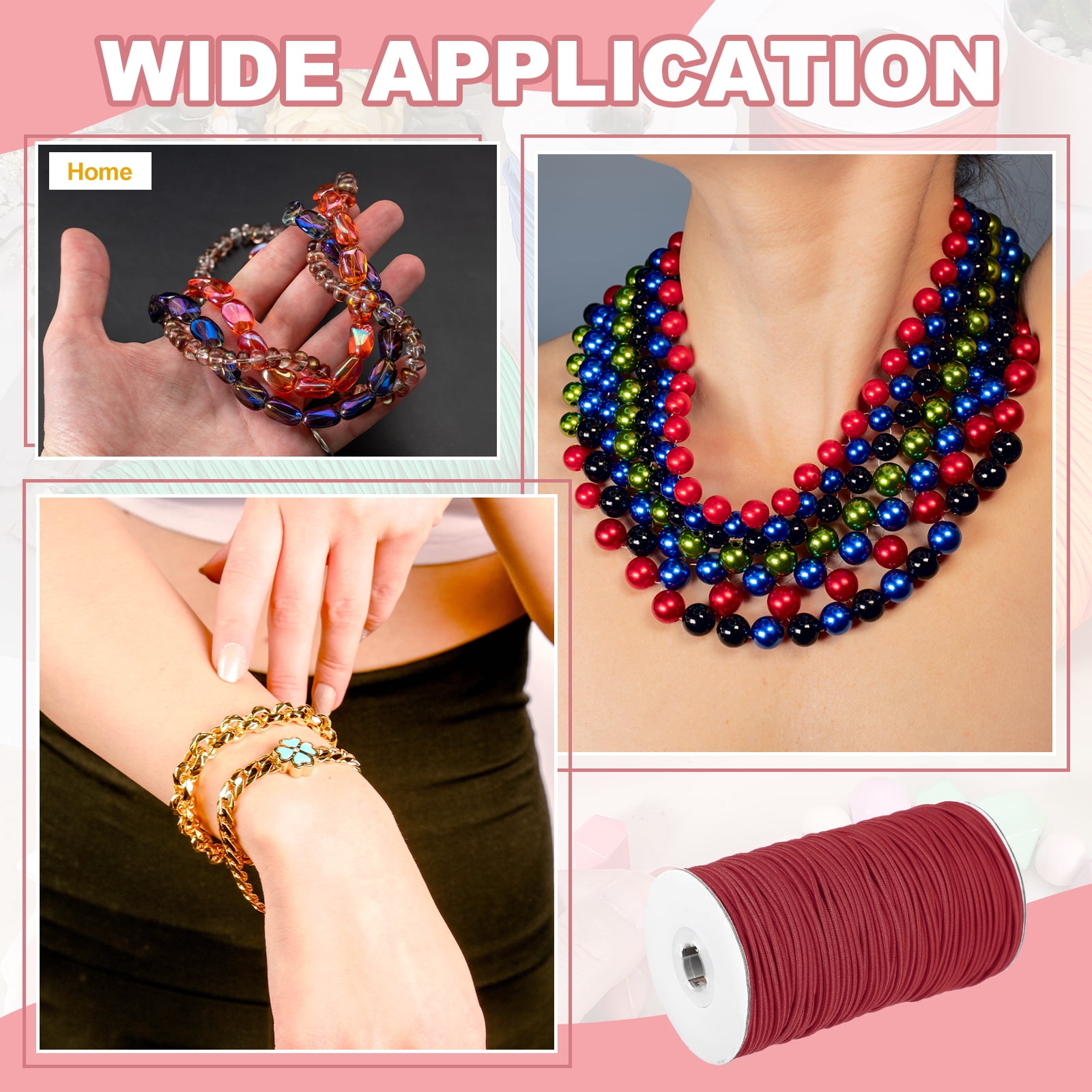 Uxcell Stretchy String for Bracelets, Elastic Crystal Thread Stretch Elastic Beading Cord 2.5mm & Burgundy-Fitting For(Bracelets/Sewing/Beading/Necklace/Jewelry Making/Crafts DIY)