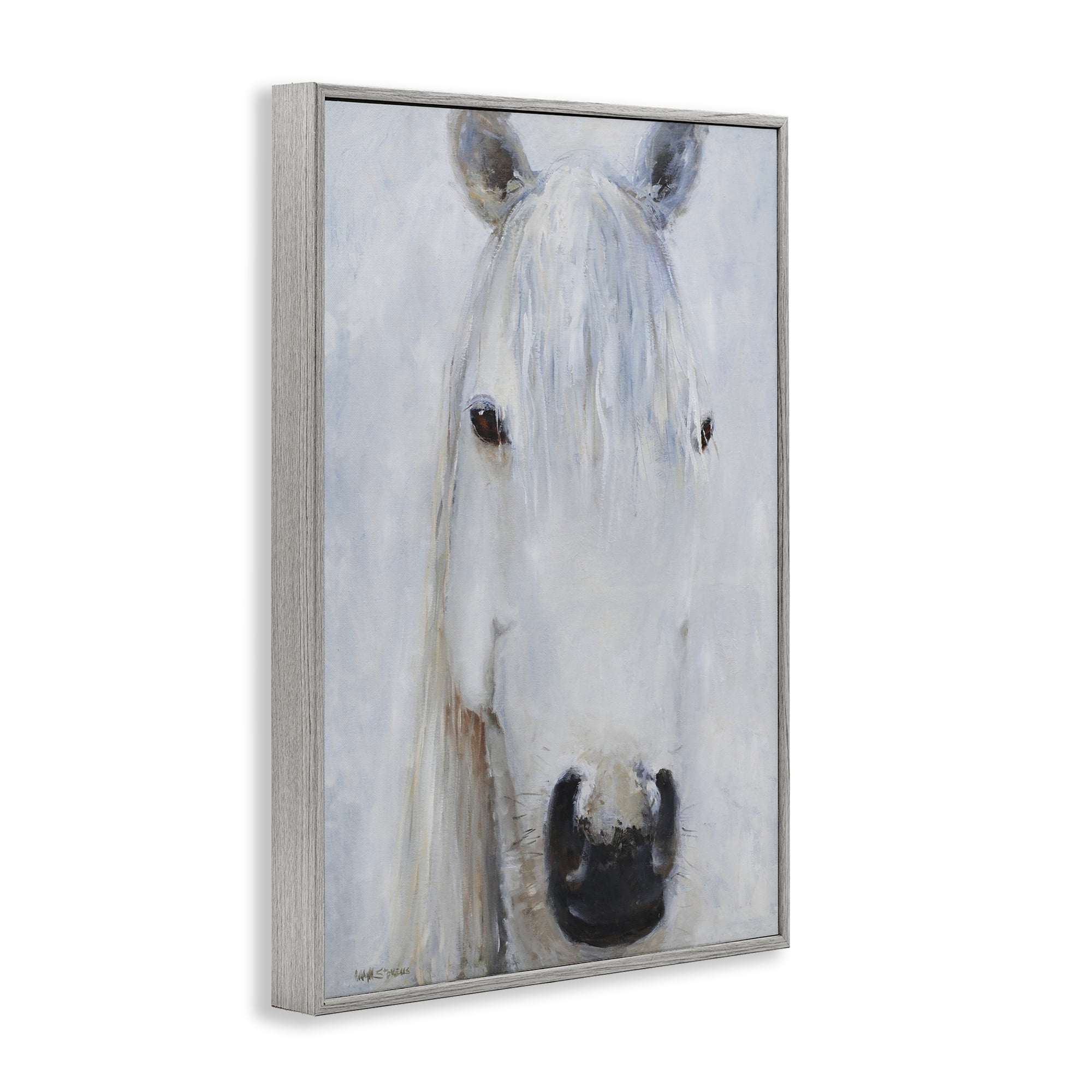 Stupell Industries Pure White Horse Portrait Gray Framed Giclee Art, design by Jadei Graphics