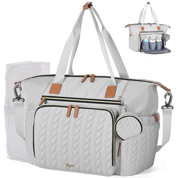 Leke Waterproof Large Diaper Tote, Baby Bag with Pacifier Case & Changing Pad, Hospital Labor Organizer for Newborn Parents Grey