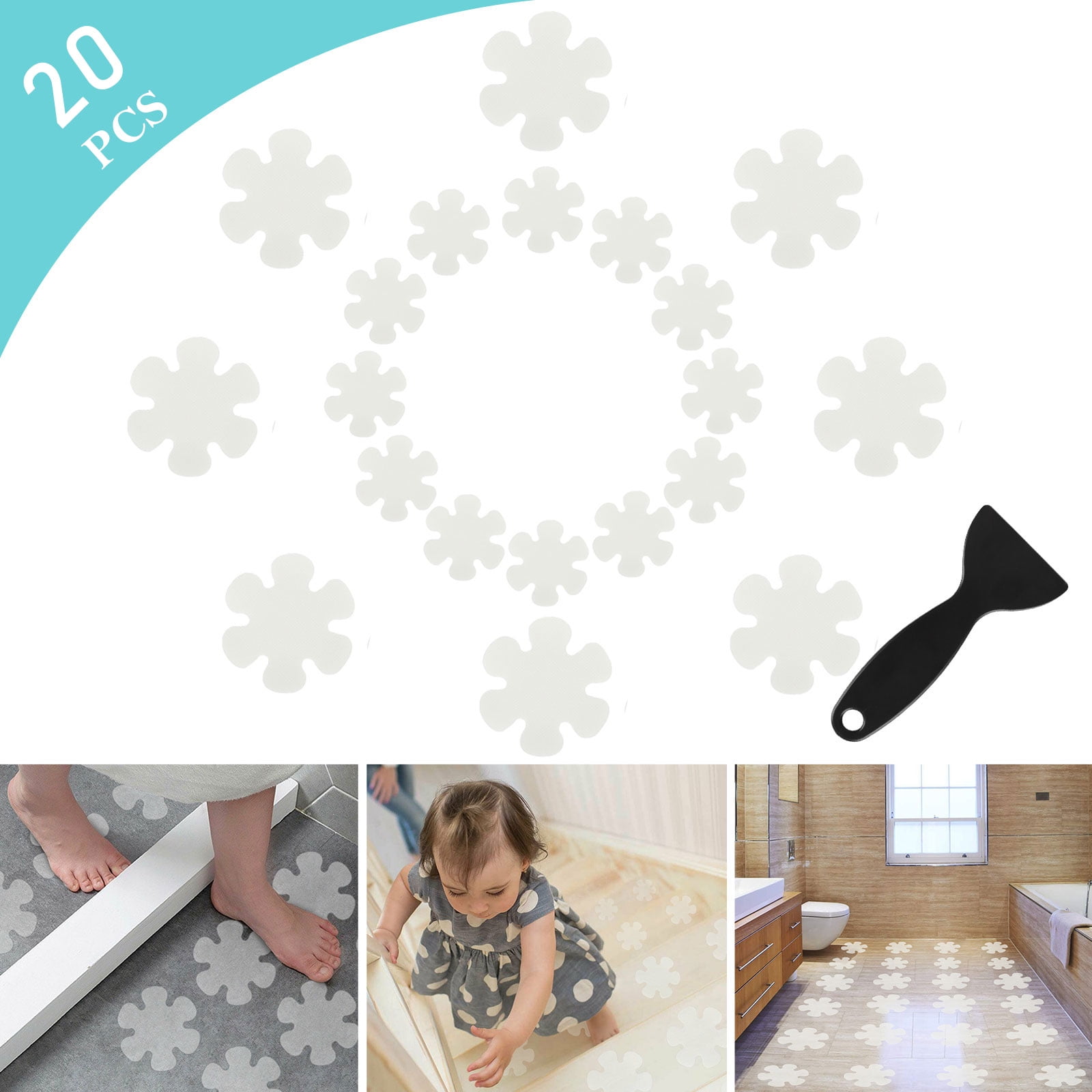 20 Pcs Safety Flower Treads Non-Slip Applique Sticker Pads Bath Tub&Shower Decal 