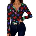 thumbnail image 5 of Valentine's Day Shirts for Women Long Sleeve Ribbed Knit Slim Fit Love Heart Graphic Stretchy Button Up Pullover Tops (XL, Black), 5 of 9