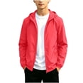 thumbnail image 2 of VEKDONE Big Boys Girls Lightweight Windbreaker Kids Hooded Full Zip Jacket Windproof Outdoor Casual School Active Outerwear Red,19-20Years, 2 of 8