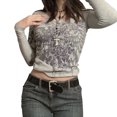 thumbnail image 1 of goowrom T-shirt Décontracté à Manches Longues pour Femmes, Imprimé Vintage de Plumes, Ailes et Fleurs, Col Rond, 1 of 10
