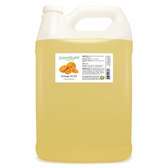 Orange 5X Essential Oil - 1 Gallon - Clear Plastic Jug w/ Cap - GreenHealth