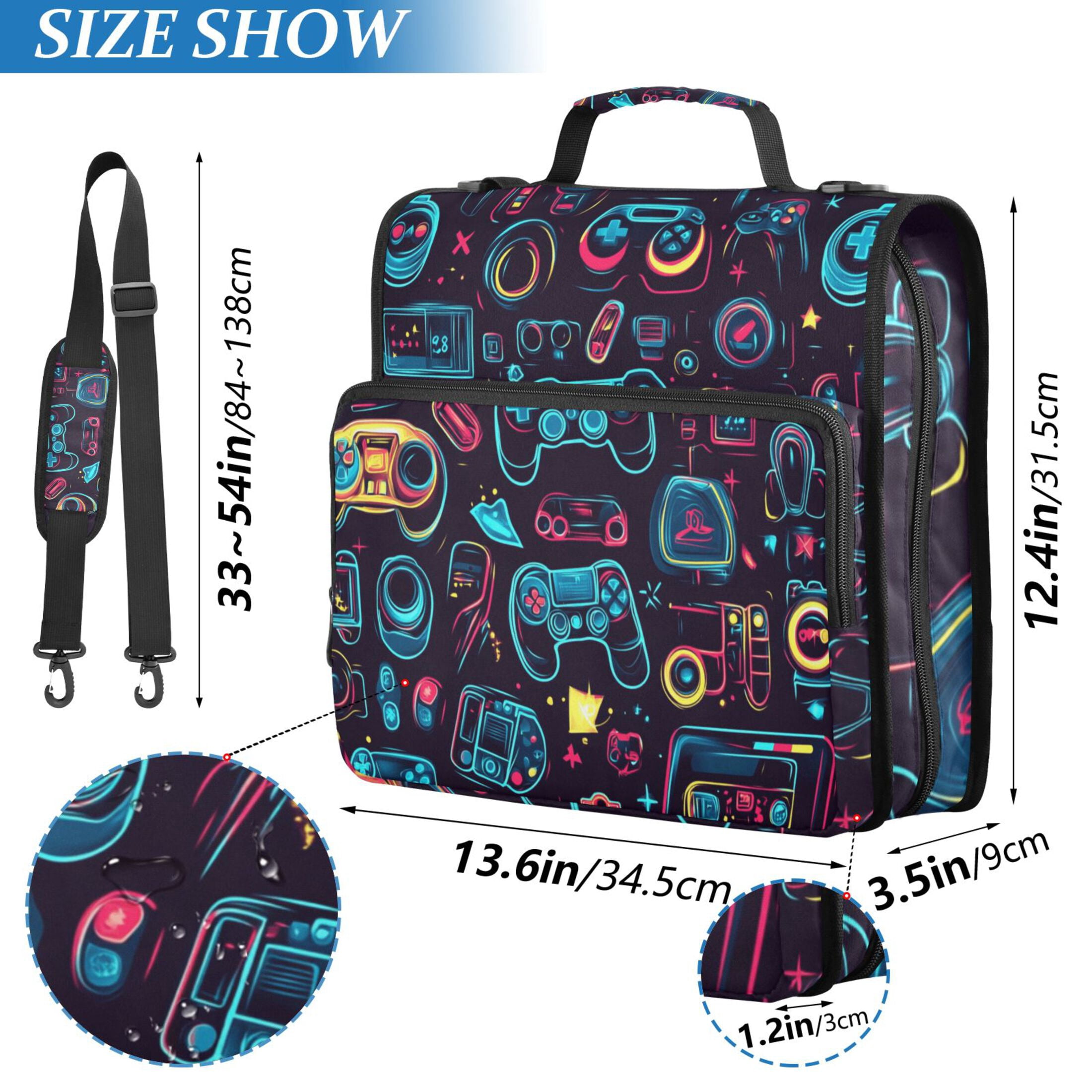 3 Ring Zipper Binder with Shoulder Strap Waterproof Trapper Keeper 1.5 Inch D-Ring 500 Sheets Capacity Neon Game Controllers