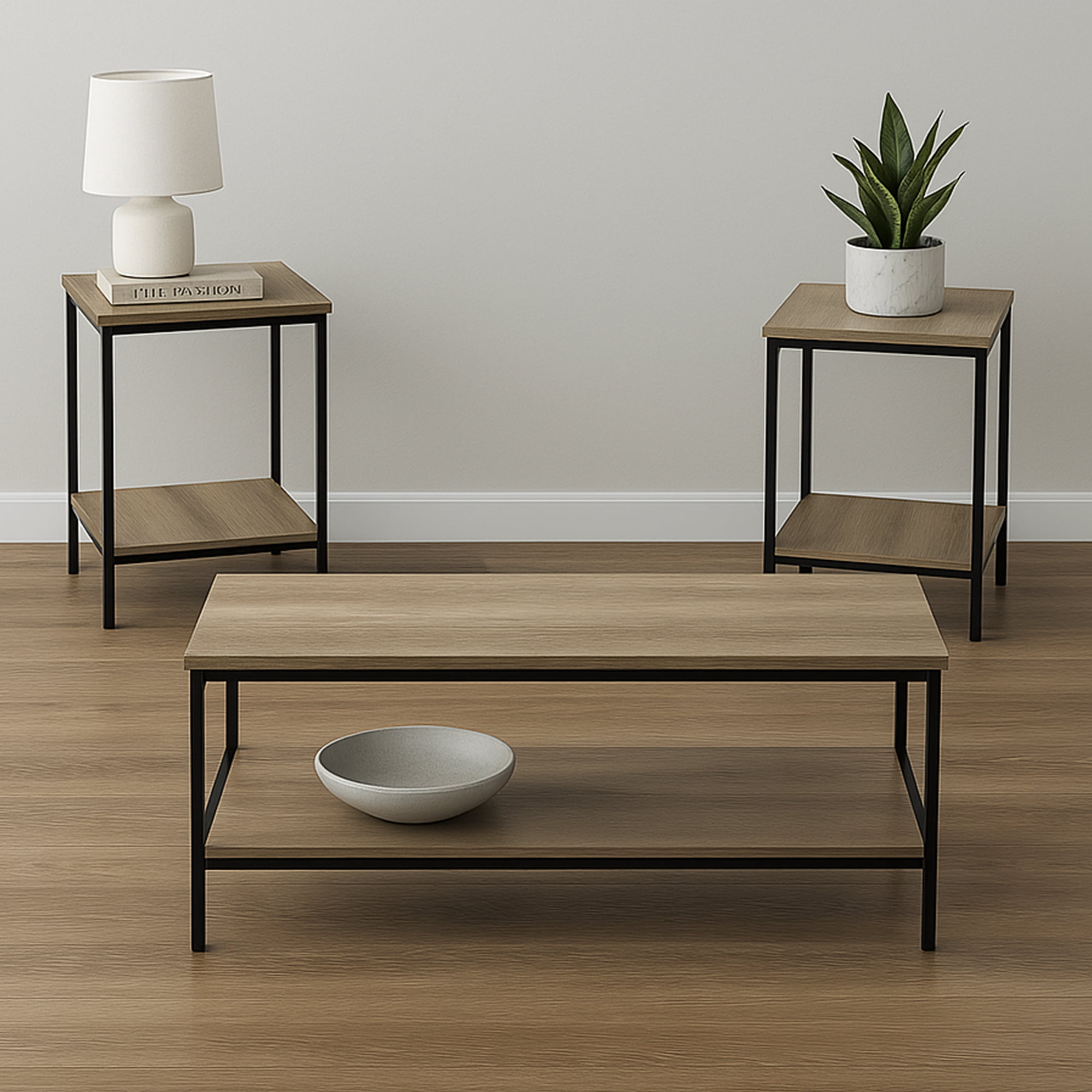 Vebreda Contemporary 3 Piece Rectangular Particle Board Coffee Table