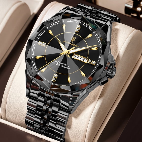 POEDAGAR Men’s Quartz Wrist Watch Stainless Steel Band Luminous Calendar Week Display Fashion Casual Watch with Gift Box