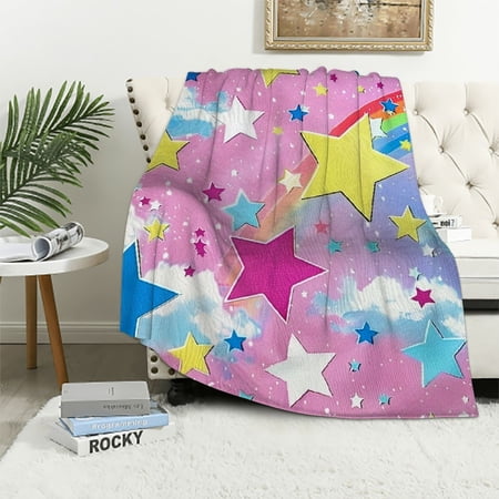 Shiartex Stars Rainbows Flannel Throw Blanket for Bed Couch Chair All Seasons Lightweight Gift 40x50in