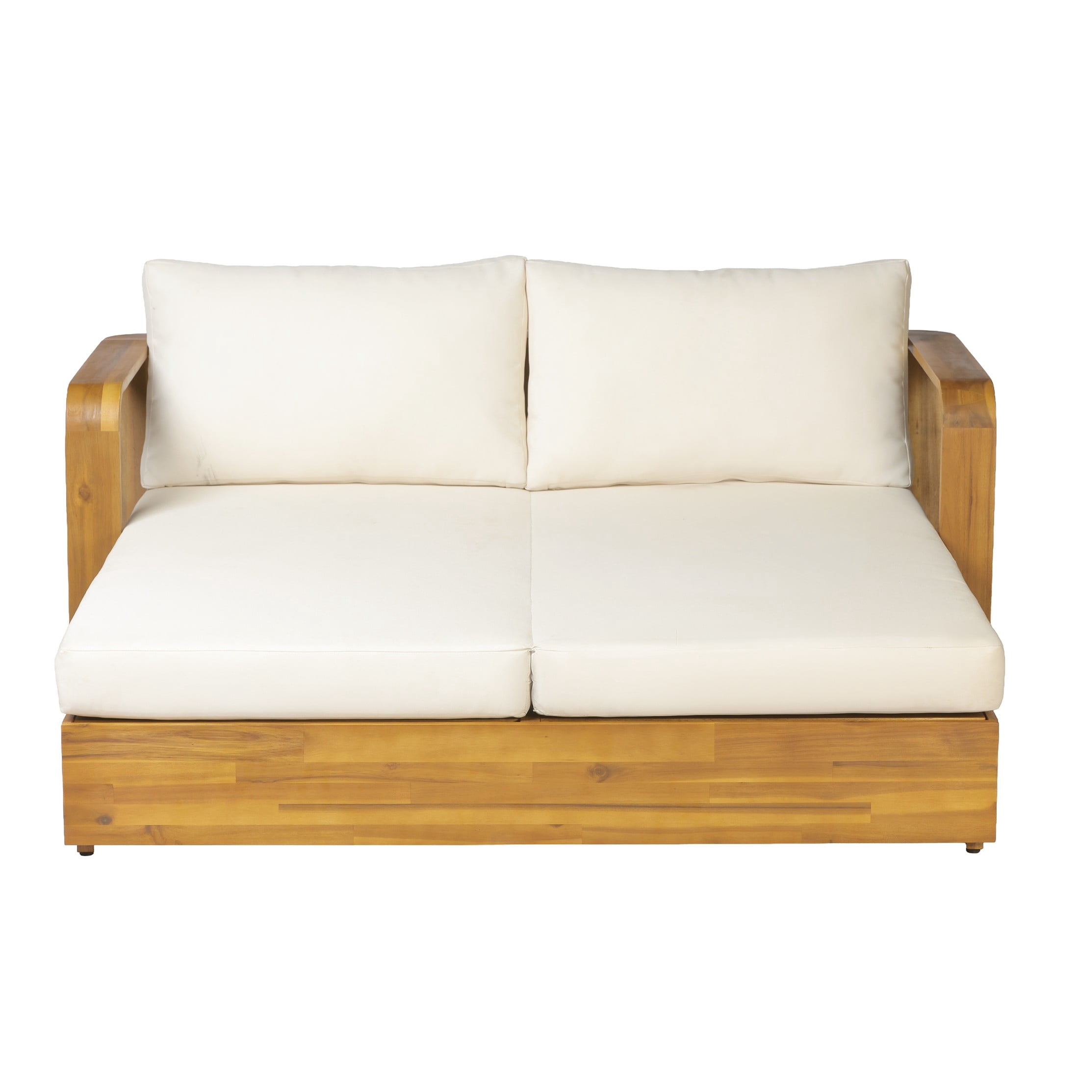 Christopher Knight Home 2-Seater Outdoor Daybed with Cushions, Acacia Wood Sofa Bed, Teak + Cream