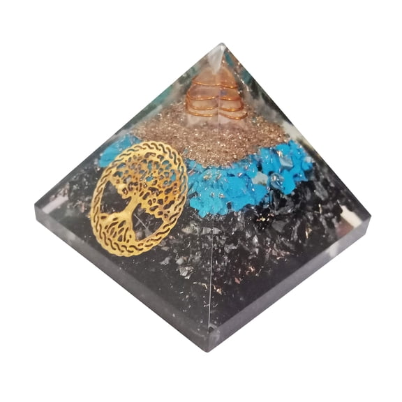 Natural Crystal Tree of Life Tourmaline & Turquoise Orgone Pyramid EMF Protection Healing Meditation Energy Generator Gemstone