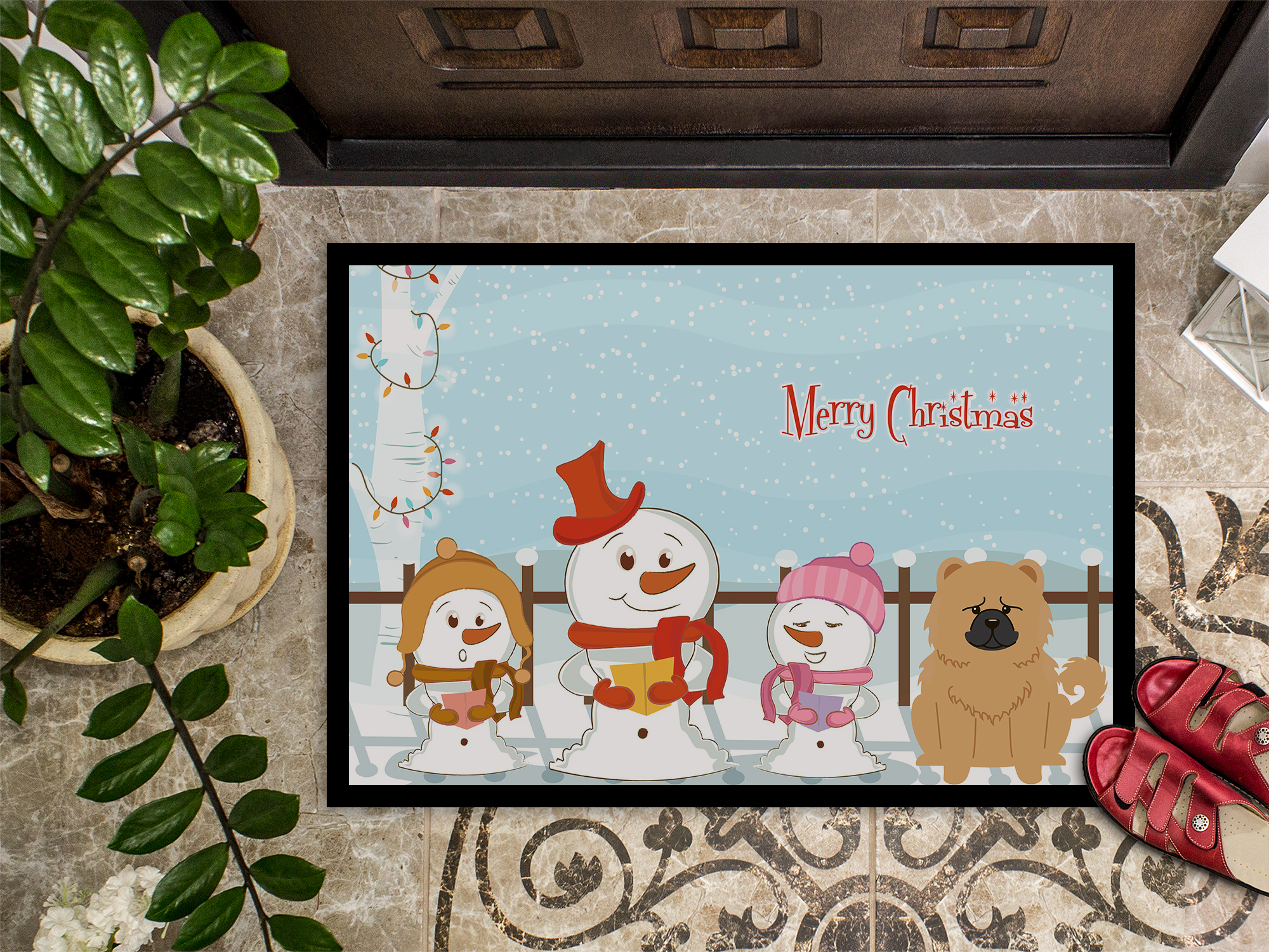 Carolines Treasures Merry Christmas Carolers Chow Chow Cream Door Mat Indoor Rug or Outdoor Welcome Mat 24x36 Doormat