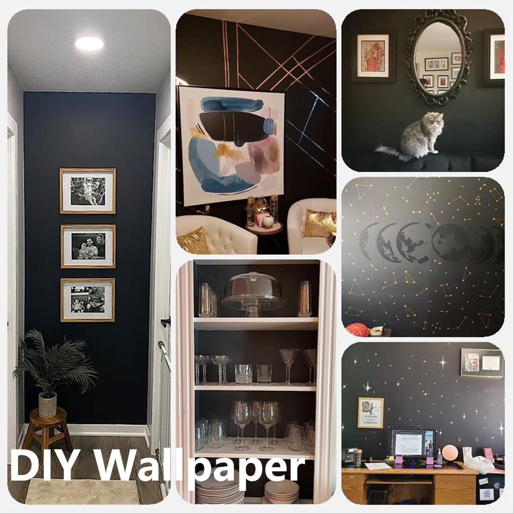 Abyssaly 35.4" x 118" Black Peel and Stick Wallpaper Self-Adhesive Removable Vinyl Wallpaper, Waterproof Contact Paper Black, Black Wallpaper for Walls & Smooth Surfaces