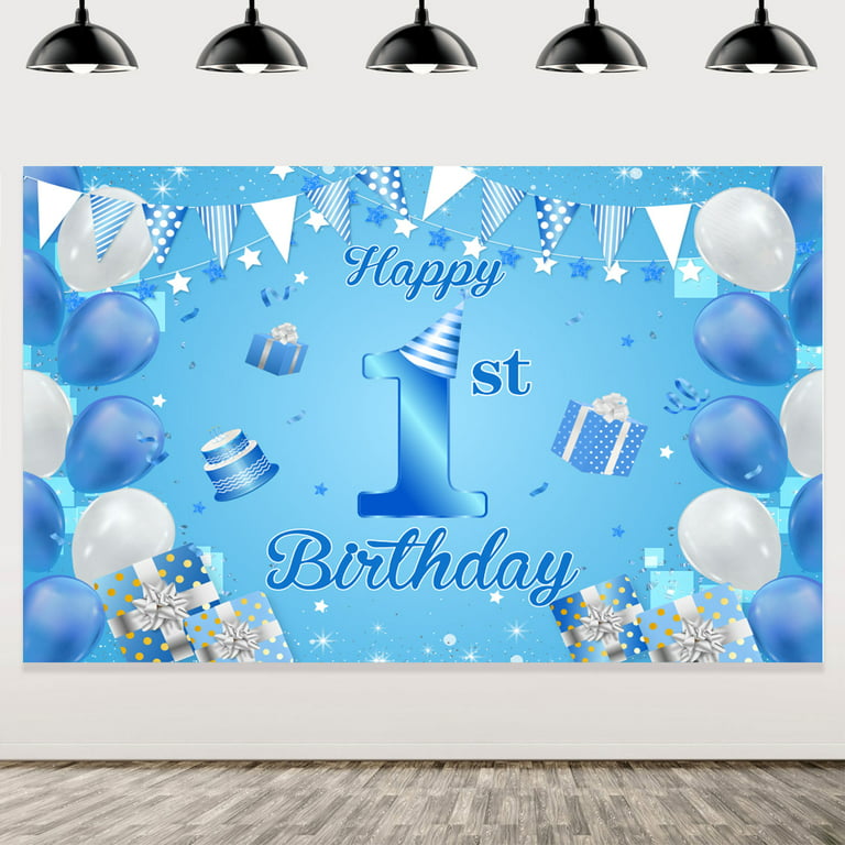 Happy 1st Birthday Banner, Boy 1st Birthday Backdrop, Blue and White First  Birthday Backdrop for first Birthday Decorations for Boys, 1st Birthday