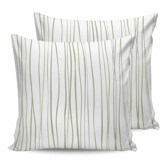 Outdoor Waterproof Throw Pillow Covers Set of 2 Sage Green White Lines Decorative Pillowcases Square Outdoor Pillows Cushion Case 16x16 Inch Abstract Art Patio Pillows for Couch Sofa Bed Garden