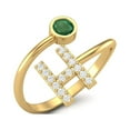 thumbnail image 2 of Capital H Initial Letter Emerald Women Adjustable Front Open Valentines Day Gifts Ring 925 Sterling Silver Gold Vermeil, 2 of 3