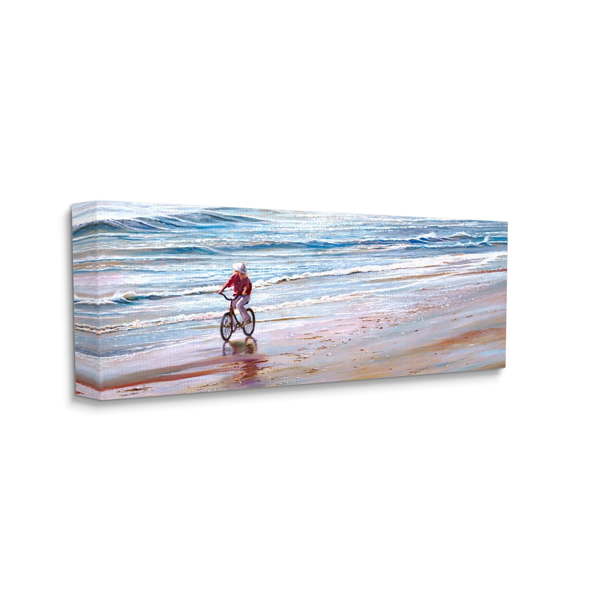 Stupell Industries Riding Bike Along Ocean Shore Beach Waves Painting Gallery Wrapped Canvas Print Wall Art, Design by Tom Mielko