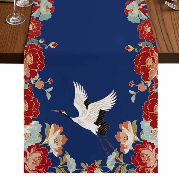 Table Runners 108 Inches Long Dress Scarves, Blue Crane Farmhouse Coffee/Dining/Kitchen Table Runner for Living Room, Vintage Red Teal Spring Floral Botanical 13x108 Inch