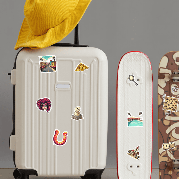 cartoon Las Vegas Theme Stickers, Waterproof Las Vegas Theme Sticker for Water Bottle Laptop Phone Cases Planner Skateboard Luggage Helmet Party Favor Decor, Ideal for Adults Teens Teacher Rewards