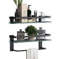 thumbnail image 4 of Sofinny 2 Tier Glass Shelf for Bathroom Wall Mounted, 15.7in Aluminum Floating Shelves with Towel Bar, No Drilling, 8mm Thick Tempered Glass (Black), 4 of 7