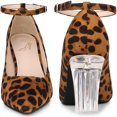 thumbnail image 2 of BLISSFUL STEP Ankle Strap Pointed Toe Clear Chunky Heel Pumps for Women 9 Leopard, 2 of 6