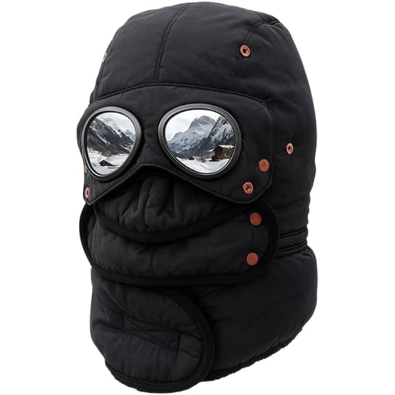 Pekkaxy Winter Thermal Hat with Glasses Windproof Ski Mask Cap Fur Lined Trapper Pilot Hat Outdoor Fur Snow Hats for Men Women