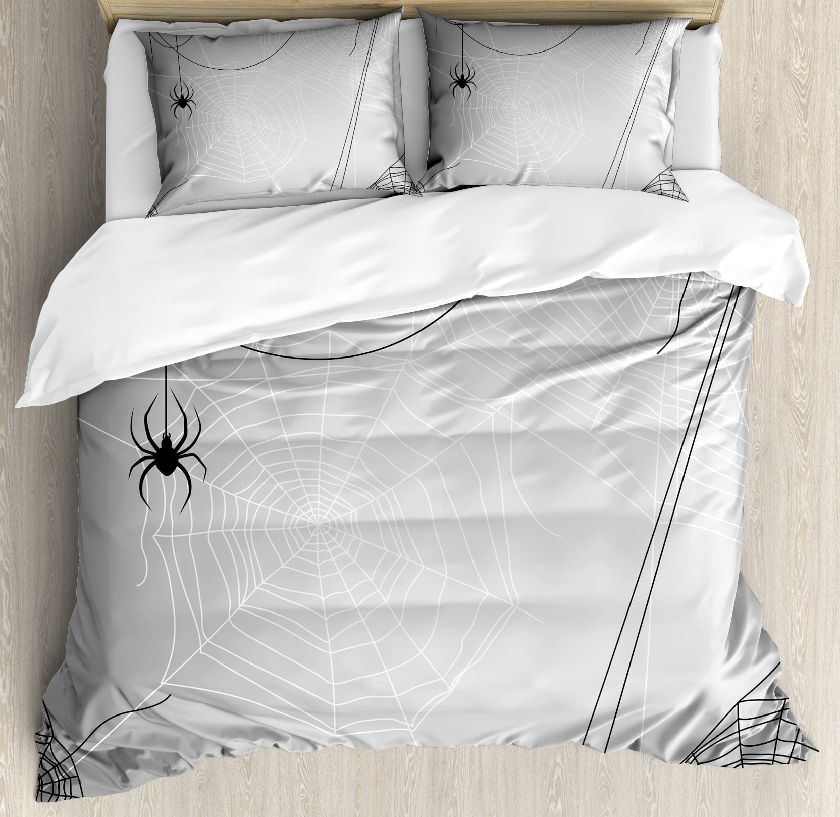 Spider Web Duvet Cover Set Spiders Hanging From Webs Spider Web Duvet Cover Set Spiders Hanging From Webs Inspired Design Dangerous Cartoon Icon Decorative Bedding With Pillow Shams