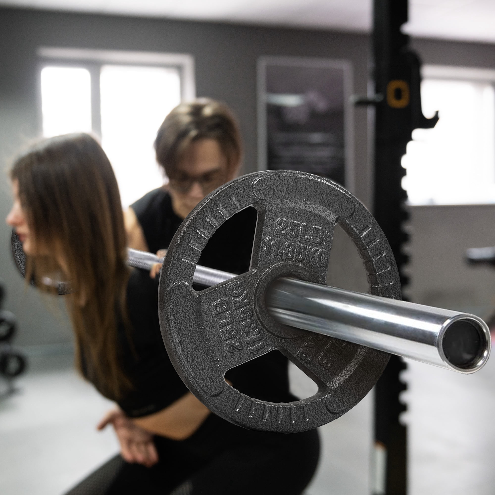 BalanceFrom 2-Inch Cast Iron Olympic Weight Plate Set，with 5FT Barbell，25/35/45LB Weight Plate Options，for Strength Training & Weightlifting