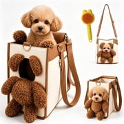 Teddy Go Dog Bag, Teddy Bear Dog Carrier Bag for Dogs and Cats, 2 in 1 Multifunctional Pet Handbag with Furry Ears and Peek Window for Walks and Errands