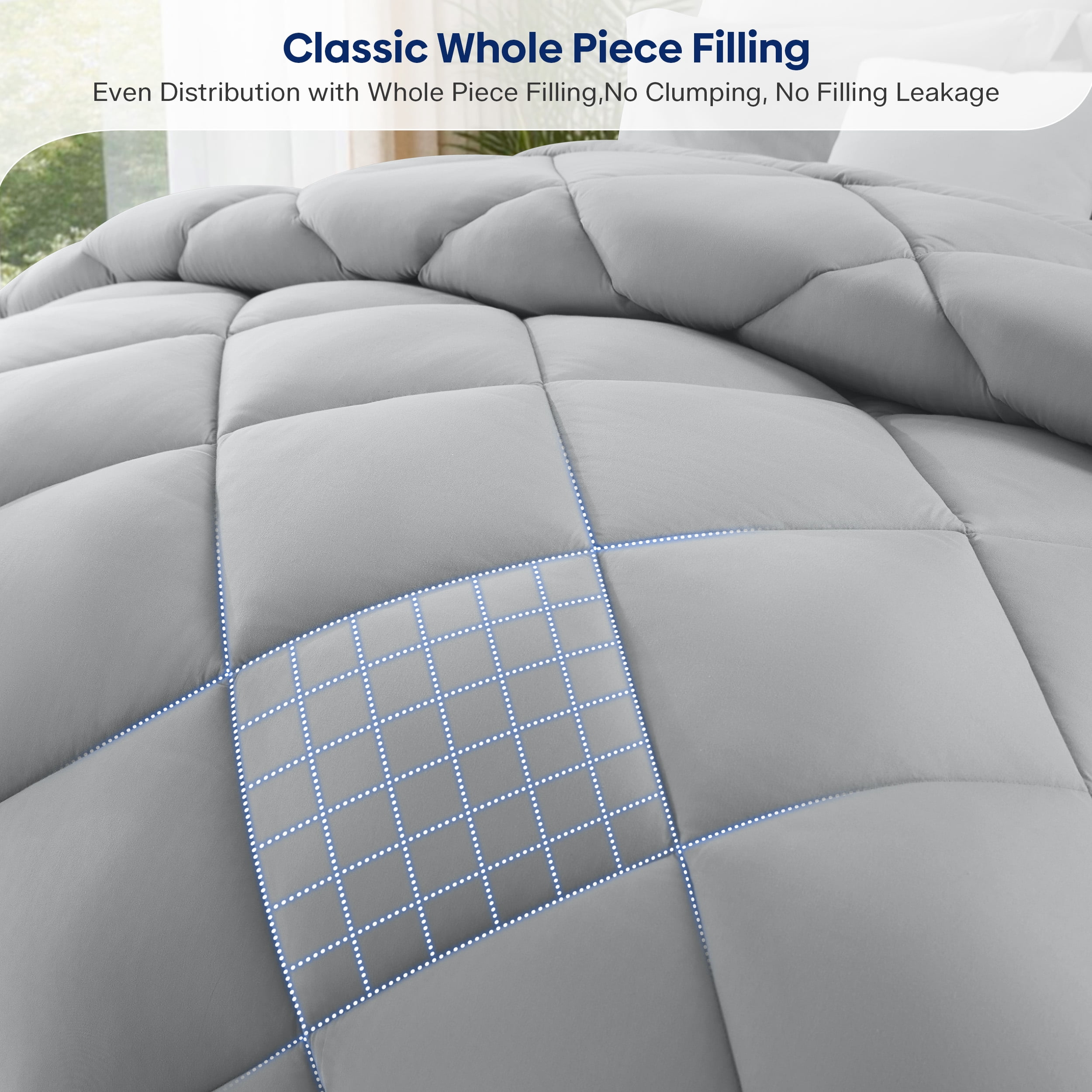 WISHEAD Comforter Queen Size All Season Soft Quilted Down Alternative Bedding Duvet Insert with Corner Tabs, Machine Washable, Light Grey