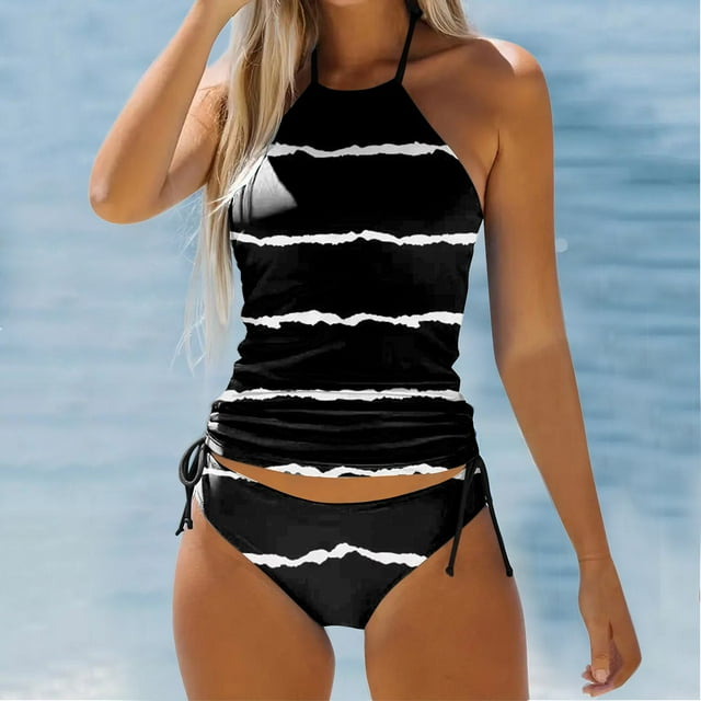 iTNHFP Plus Size Swimwear Cover Up Women's Swimwear Tankini 2 Piece Normal Swimsuit Backless 2 Piece Printing Adjustable Print Color Padded Strap Bathing Suits trendy Vacation Beach Wear 1580