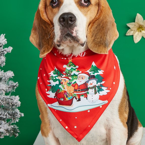 Christmas dog headband loose dog handkerchief set bib triangle dog scarf dog headband with Christmas pattern cap Christmas party accessories decoration